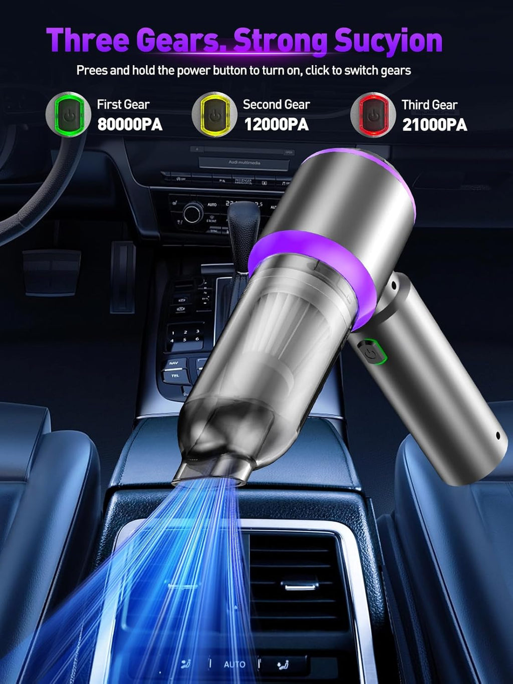 4-in-1 Mini Car Vacuum & Air Duster – Super Power Handheld Cordless Cleaner (Purple)