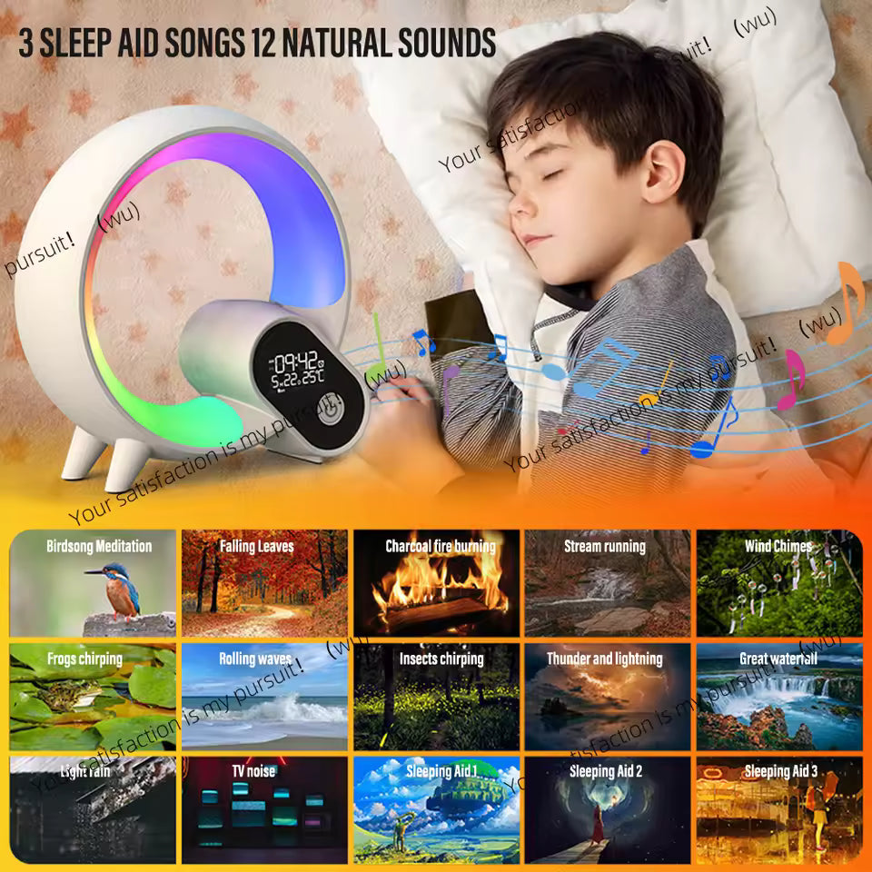 Smart LED Night Lamp with Bluetooth Speaker, Alarm Clock & White Noise – App-Controlled Bedside Sleep Companion Light