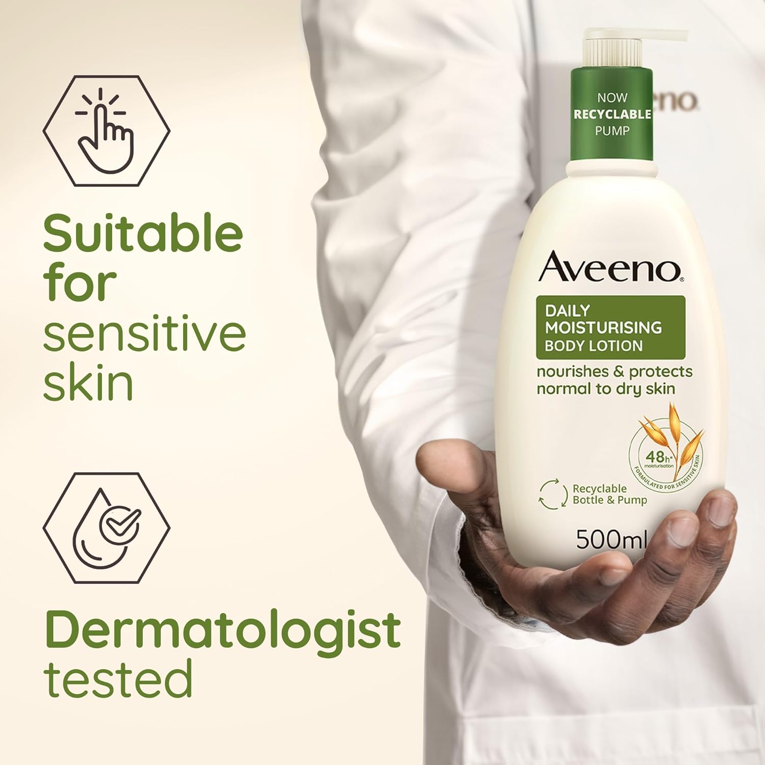 Aveeno Daily Moisturising Body Lotion – Soothing Oats & Emollients, Sensitive Skin, 500ml