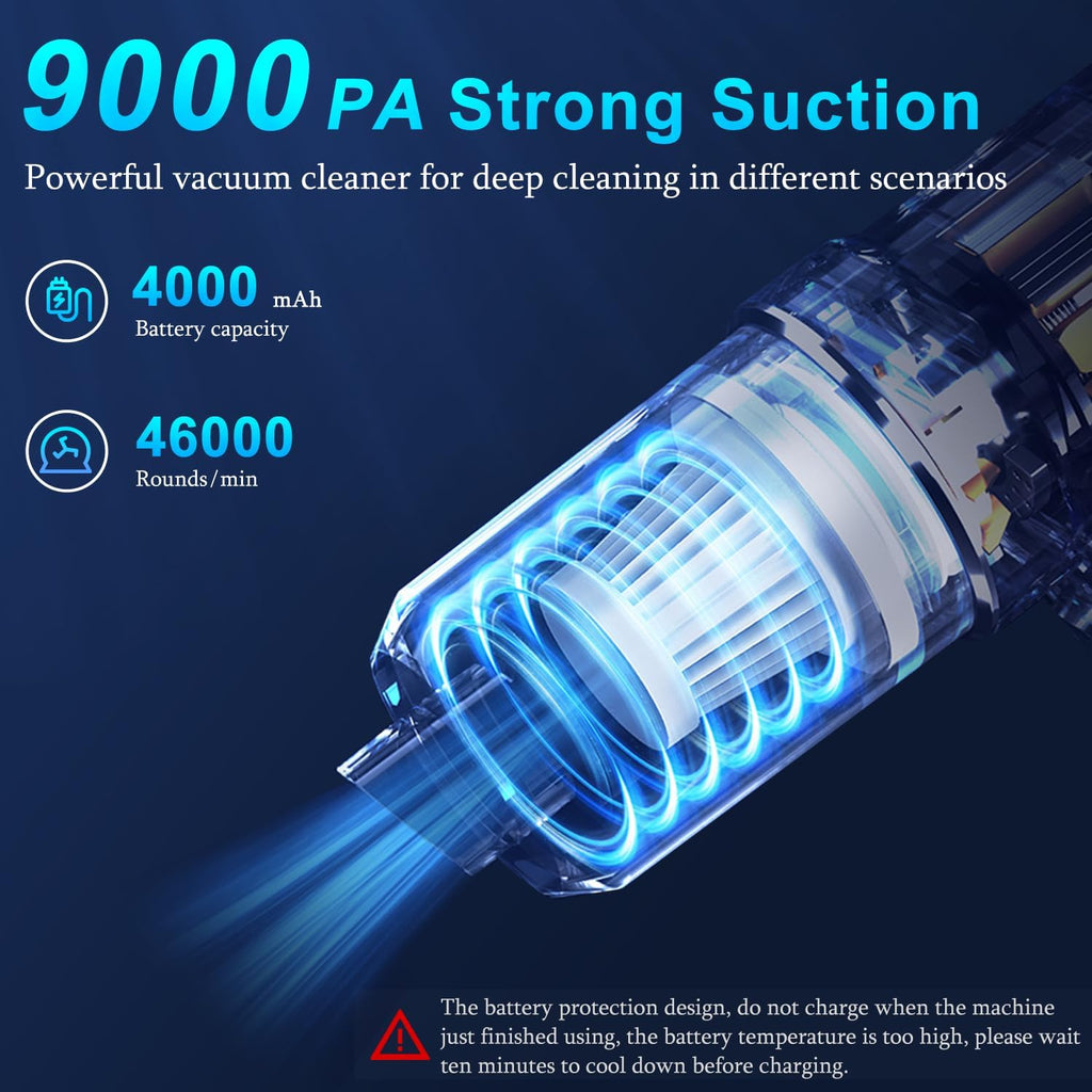KMM 9000Pa Handheld Car Vacuum & Air Duster – High-Power LED Cleaner with Multi-Nozzles for Car, Home & Pets