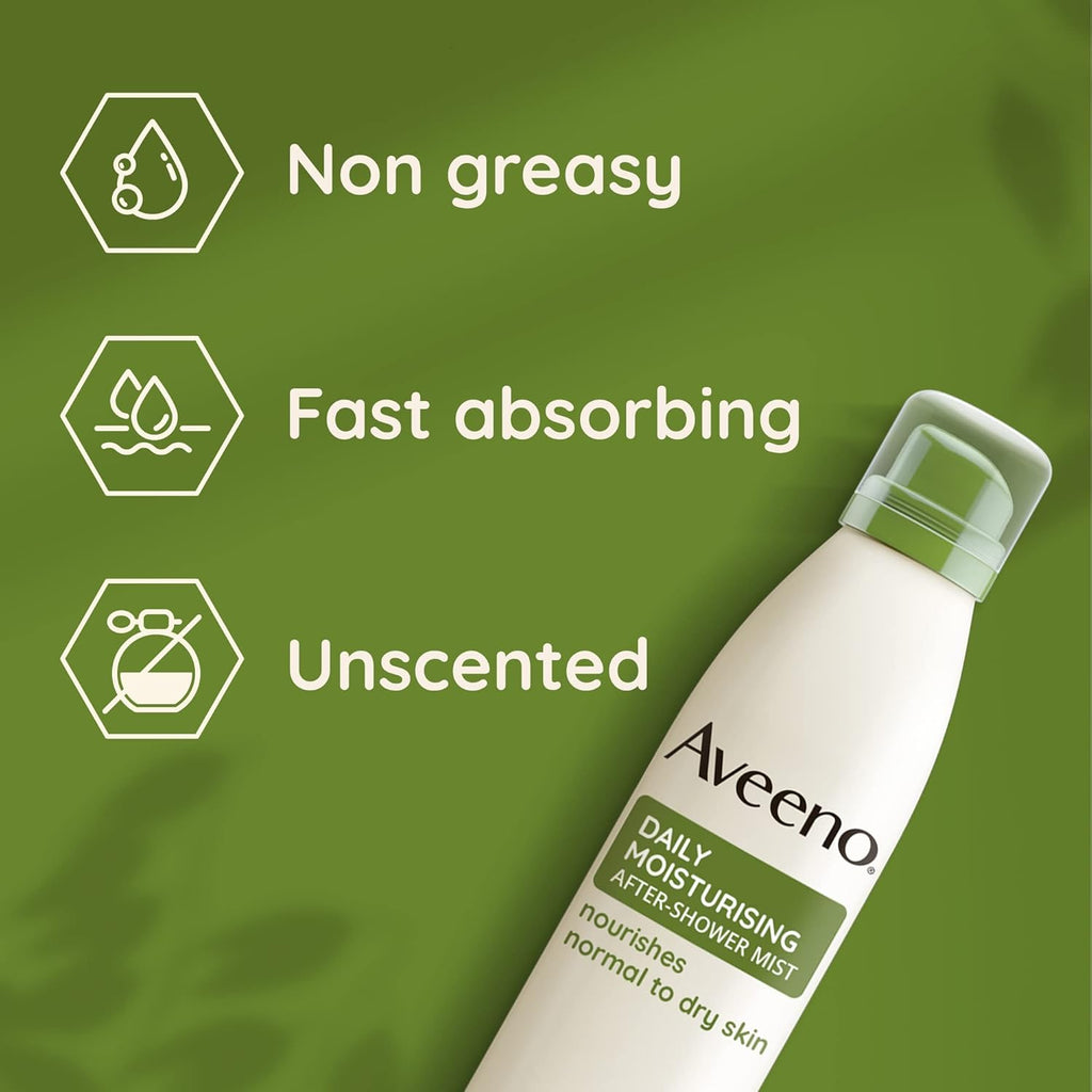 Aveeno Daily Moisturising After-Shower Mist – Oat Extract, Sensitive Skin, 48h Hydration (200ml)