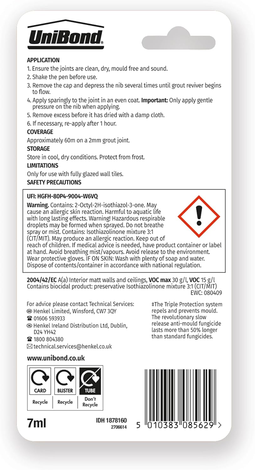Unibond White Grout Reviver Pen – Tile Joint Whitener 7ml