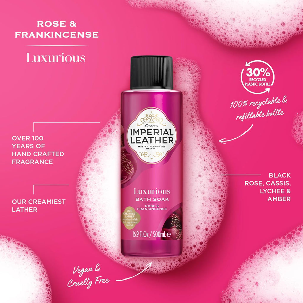 Imperial Leather Rose & Frankincense Bubble Bath – Luxurious Bath Soak (4x500ml)