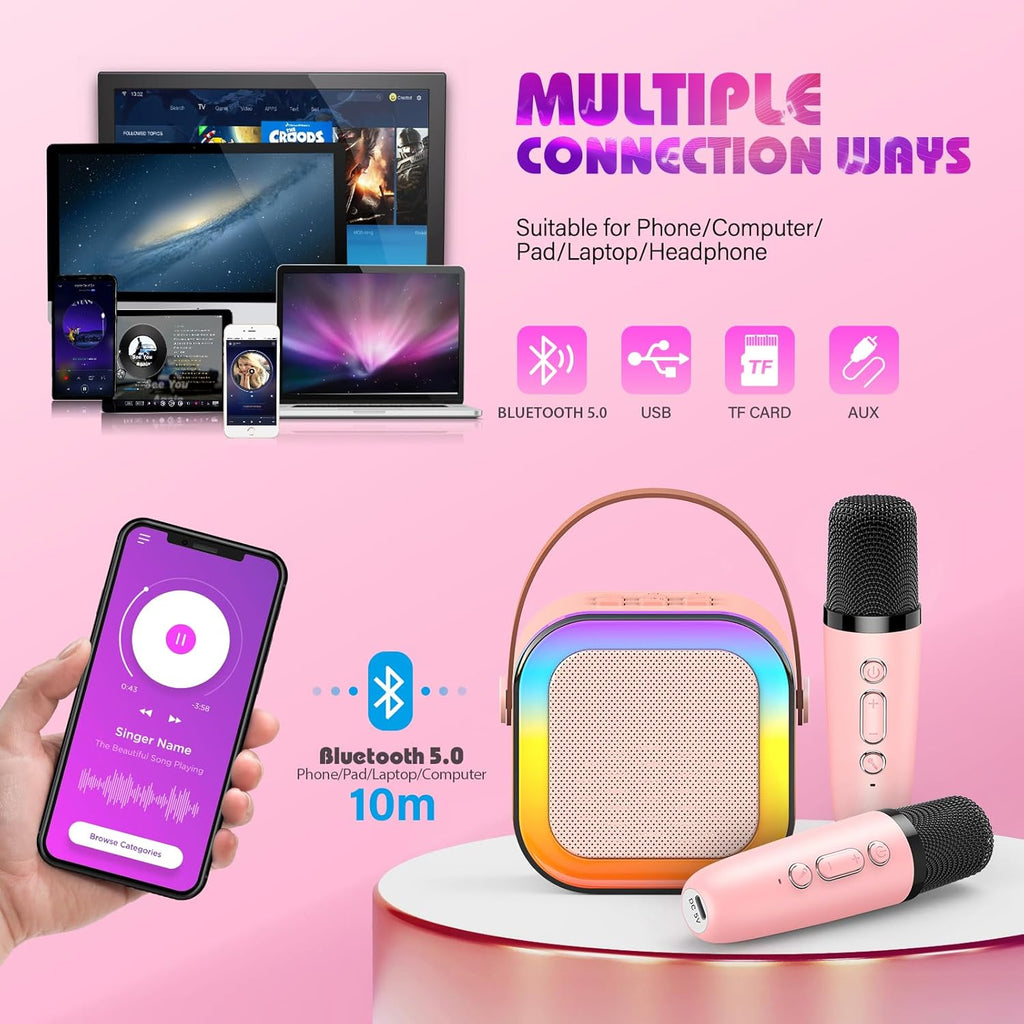 Karaoke Machine with 2 Microphones – Birthday Gift for Girls (Ages 3-15)