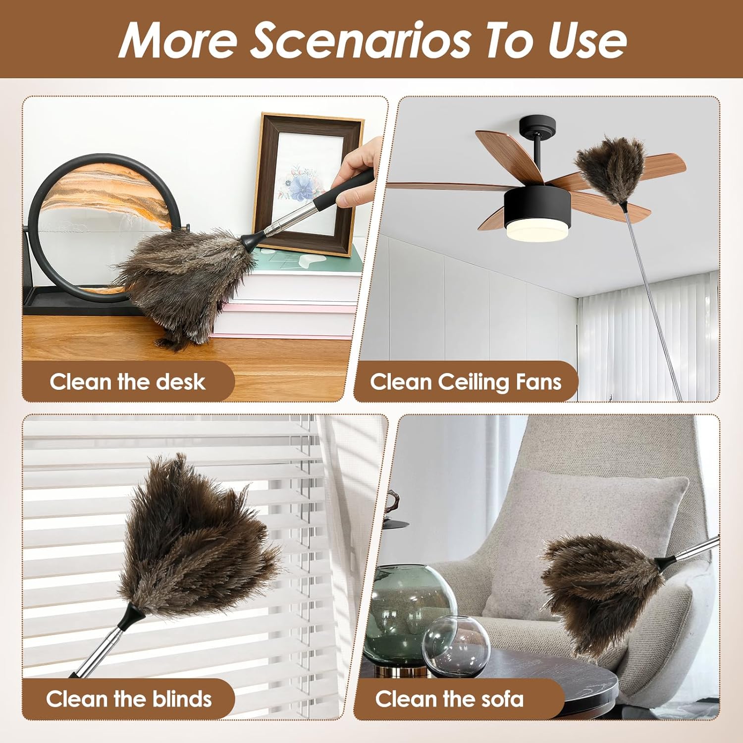Extendable Feather Duster – Reusable Adjustable Cleaning Duster for Ceilings, Blinds, Furniture & Cars