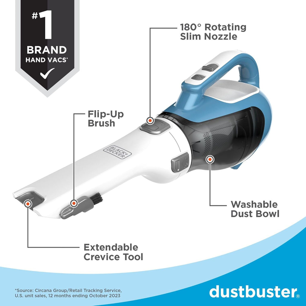 BLACK+DECKER dustbuster AdvancedClean – Cordless Handheld Vacuum for Home & Car with Crevice Tool & Rotating Nozzle (CHV1410L)