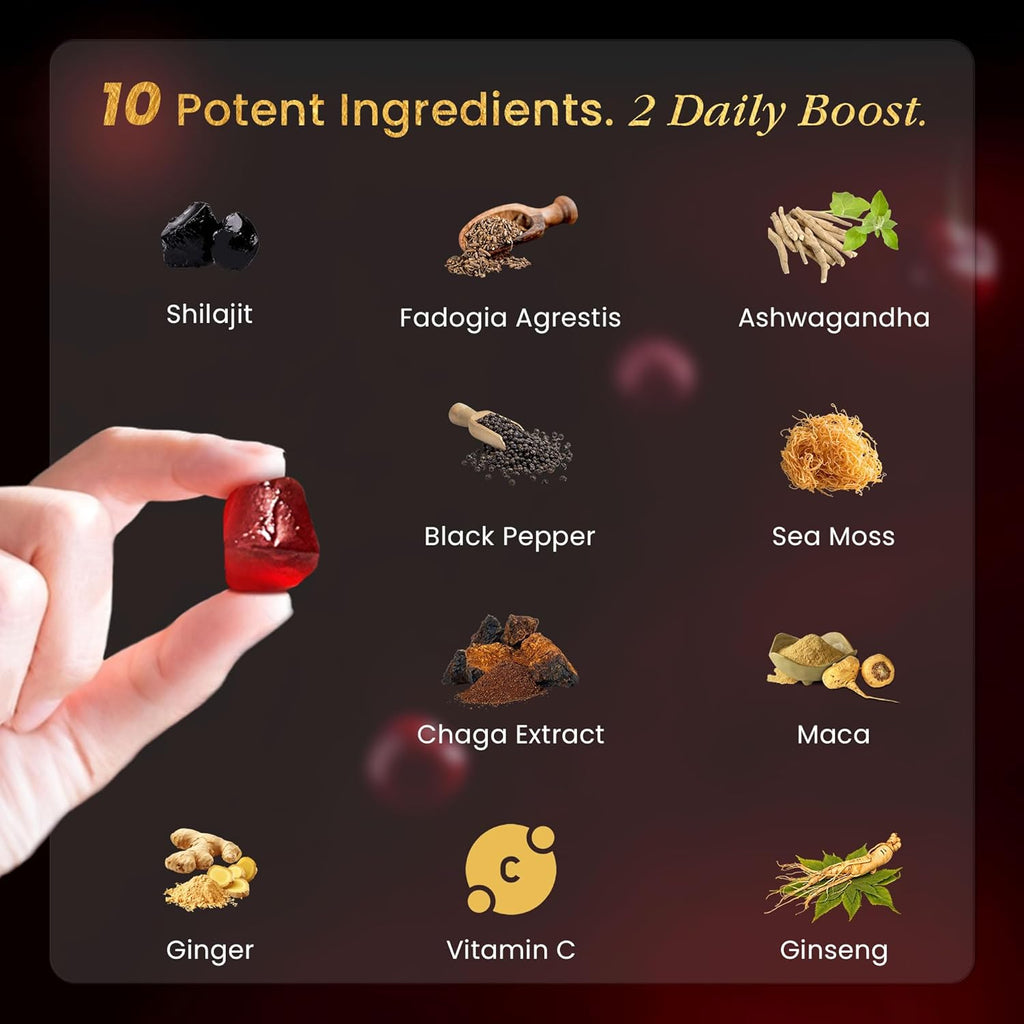 Shilajit Gold Gummies for Men – 10-in-1 Himalayan Blend with Ashwagandha & Fulvic Acid (60 Count)
