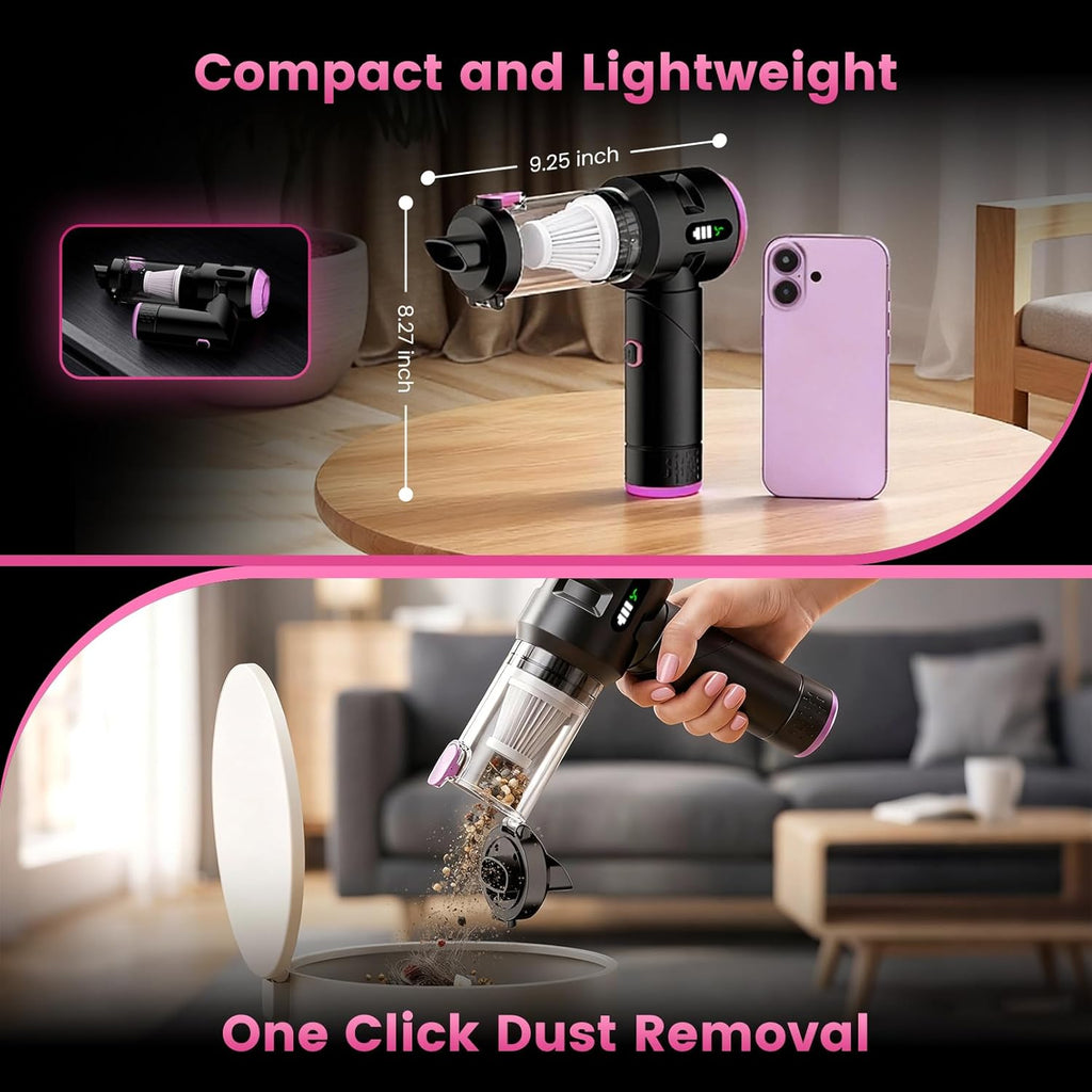 Wansimoo 25000PA Handheld Car Vacuum – Foldable Cordless Mini Cleaner with Digital Display & One-Touch Dust Removal (Purple)