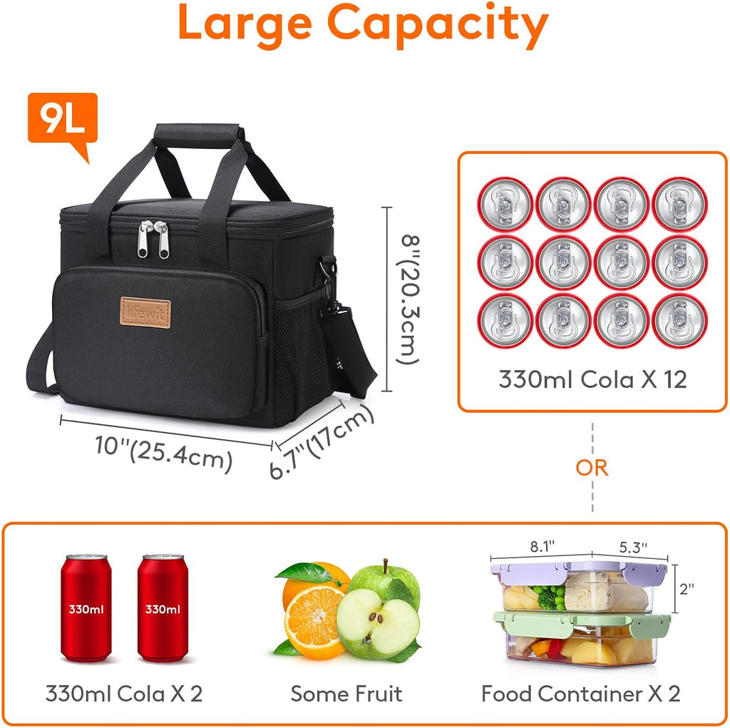 Lifewit 8.5L Insulated Lunch Bag – 12 Can Soft Cooler Tote (Black)