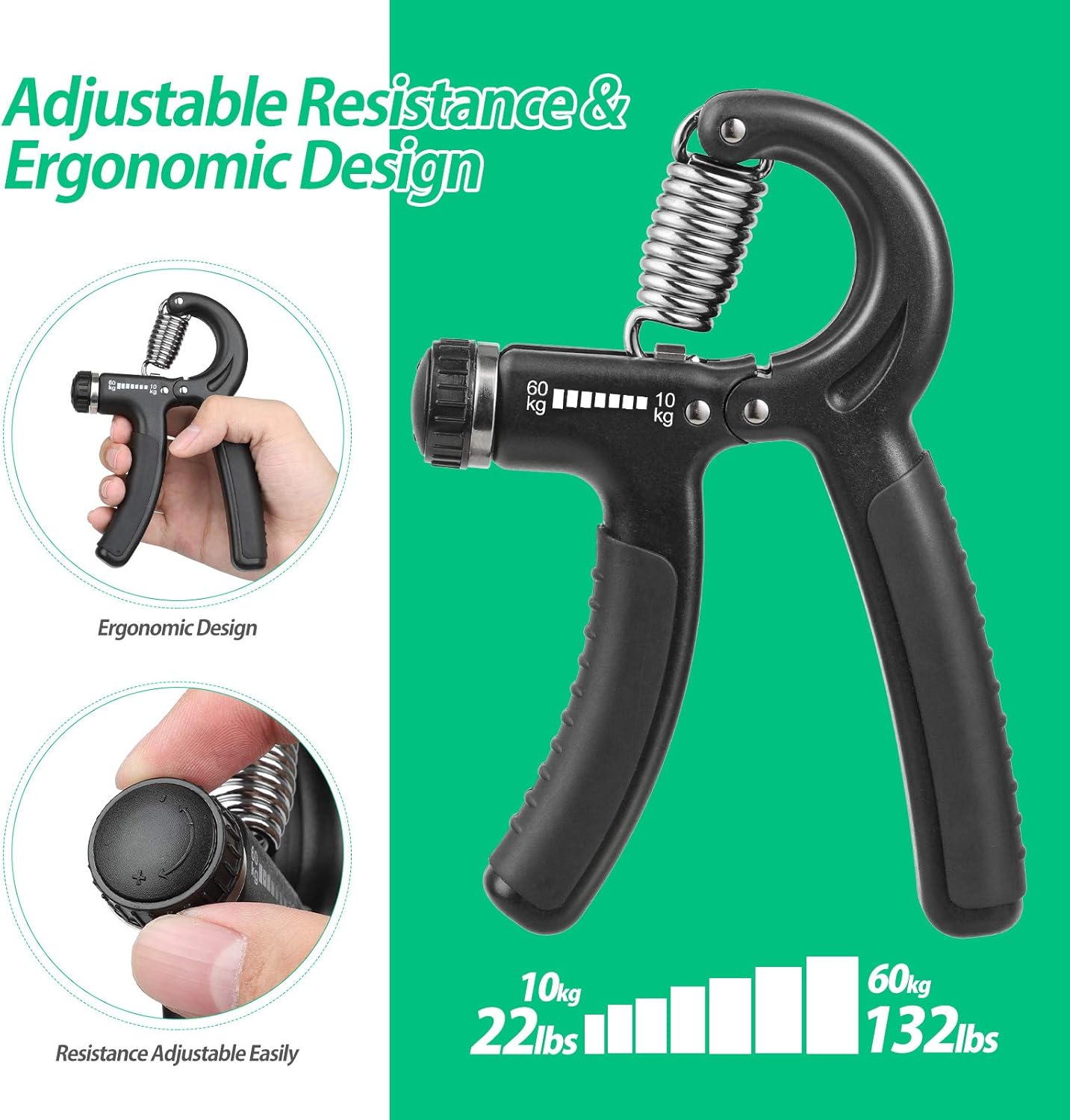 NIYIKOW Adjustable Hand Grip Strengthener – Forearm & Grip Trainer 10-60kg