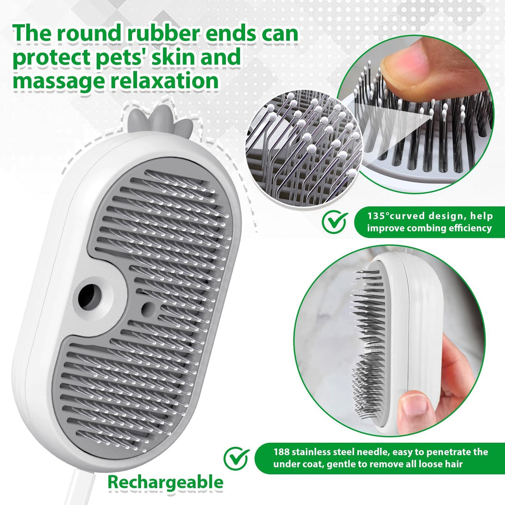 Rechargeable Cat & Pet Steam Brush – Self-Cleaning Slicker Comb for Cats, Dogs & Rabbits