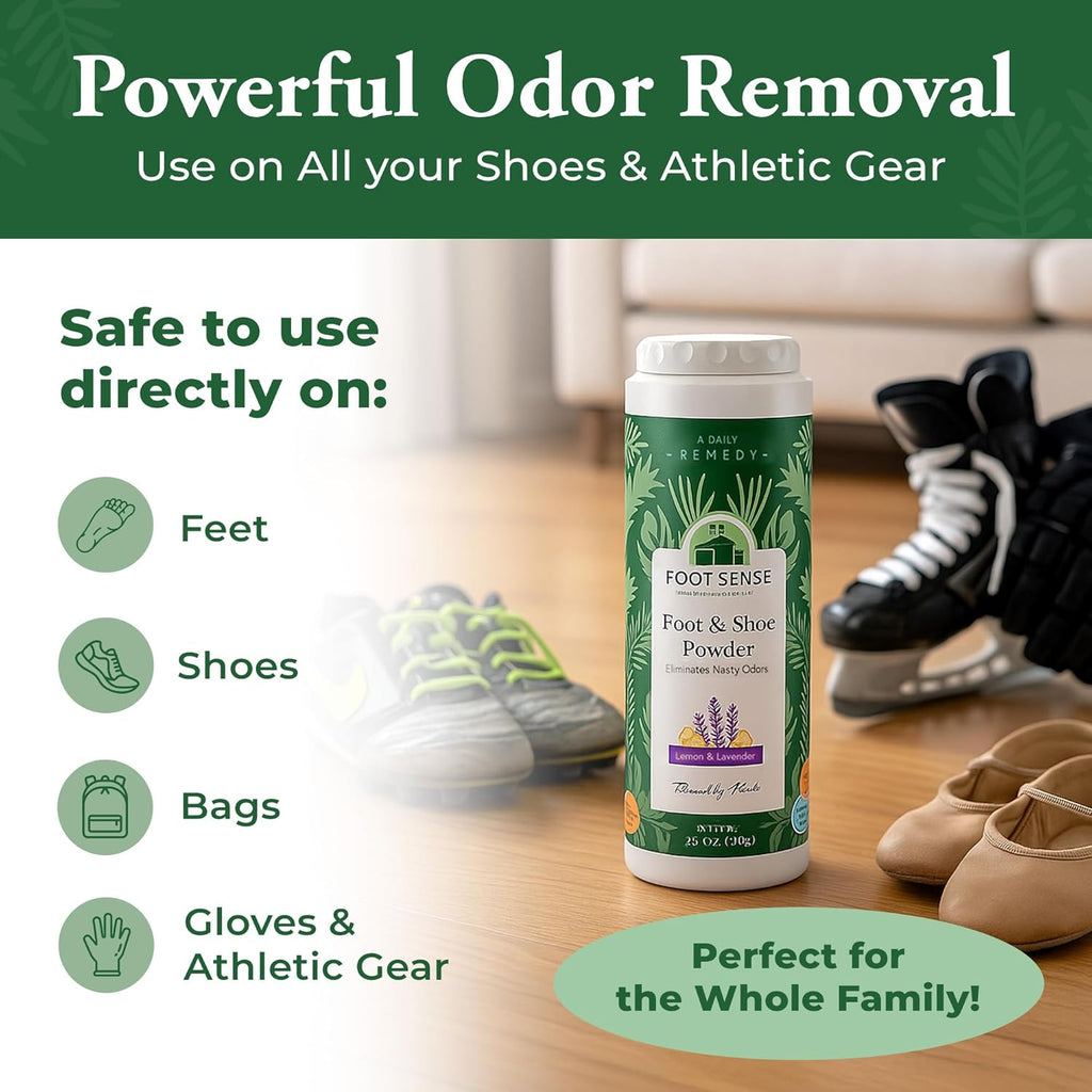 Foot Sense Natural Foot & Shoe Powder – Long-Lasting Odor Eliminator (Up to 6 Months Protection) for Fresh, Sweat-Free Feet