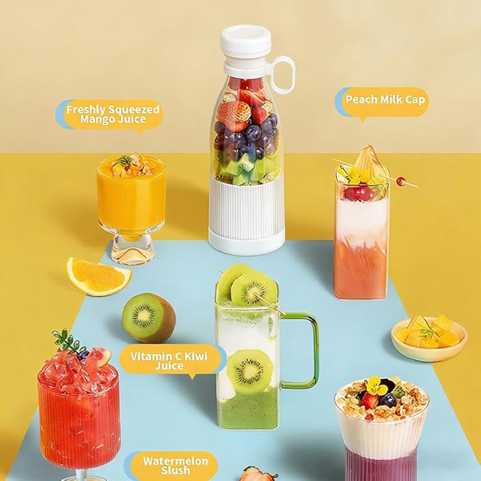 USB Portable Mini Blender Bottle – Rechargeable Smoothie Maker (White)