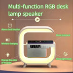 G-Shape Square 5-in-1 Wireless Music Station with Ambient Light, Alarm Clock, 24-Hour Display, Wireless Charging & TF Card MP3 Playback – Modern Bedside & Office Lamp