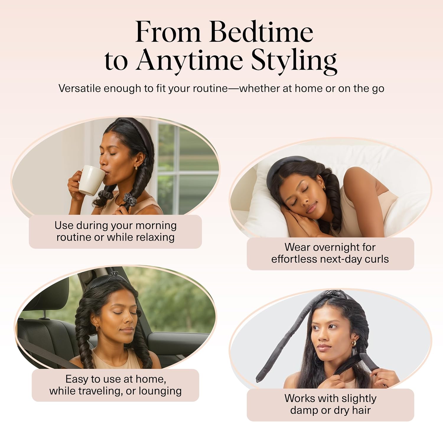 Kitsch Heatless Curling Set – Satin Overnight Curlers with Scrunchies & Blowout Rod (Charcoal)