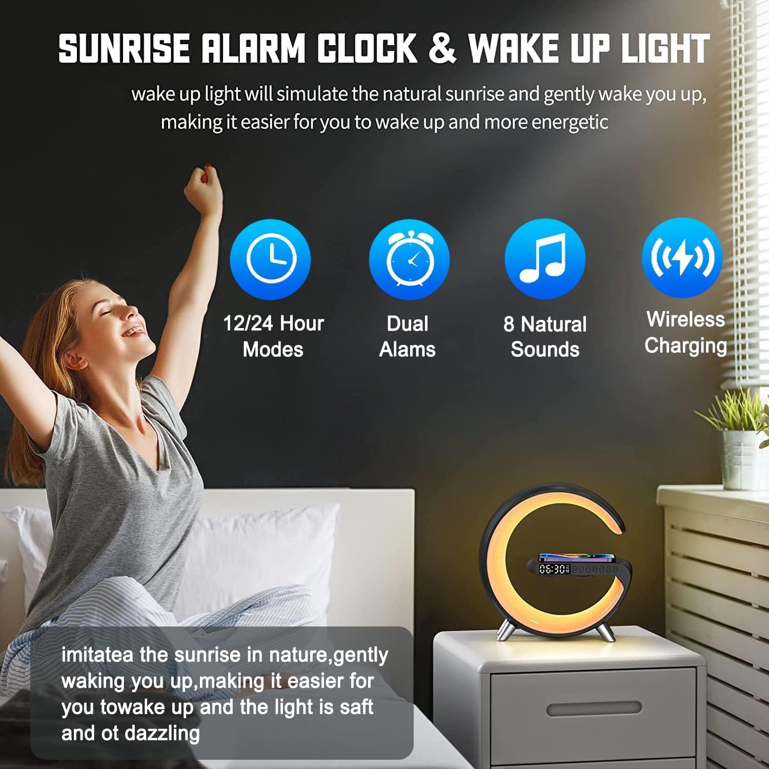 G-Shape 5-in-1 Smart LED Lamp – Wireless Charging, Bluetooth Speaker & Alarm Clock