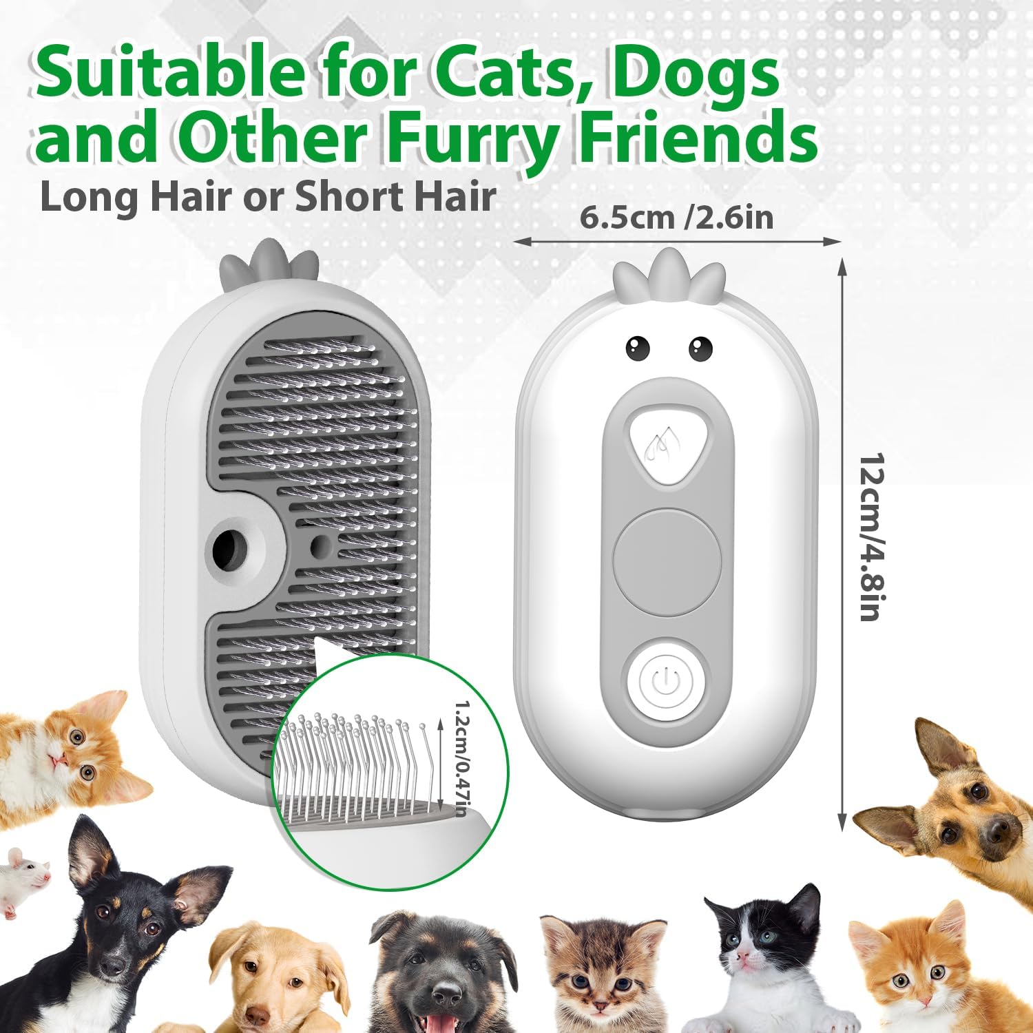 Rechargeable Cat & Pet Steam Brush – Self-Cleaning Slicker Comb for Cats, Dogs & Rabbits