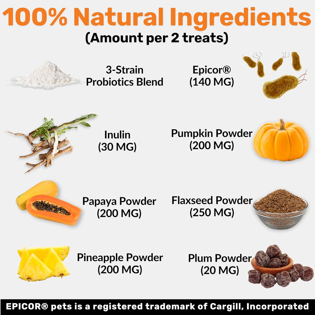 Daily Probiotics for Dogs - 120 Beef Flavored Soft Chews with Natural Pumpkin Powder for Healthy Gut & Sensitive Tummy. Reduces Scooting, Loose Stools, Smelly, Itchy Ears for Small, Medium, Large Dogs