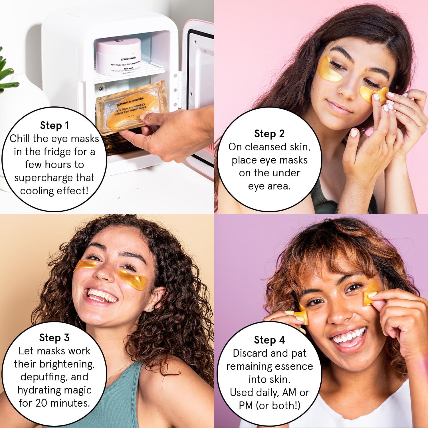 Grace & Stella Gold Under Eye Mask – Dark Circle, Puffiness & Wrinkle Reducer (24 Pairs, Vegan)