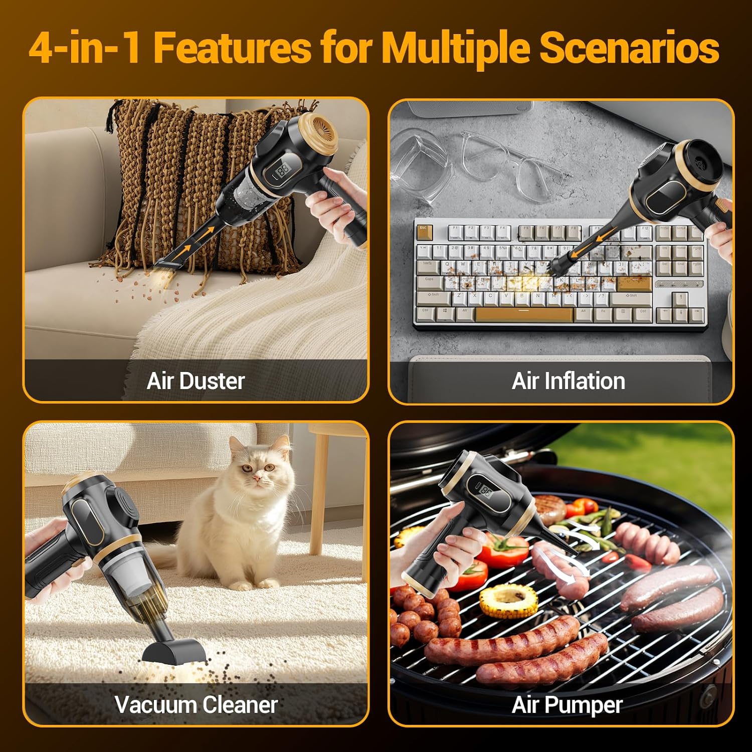 Portable Cordless Car Vacuum – Mini Handheld Cleaner with LCD & Multi-Nozzles for Car, Home & Pets