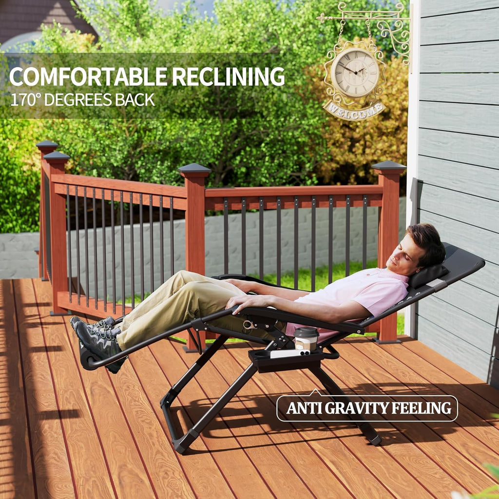 UDPATIO XL Zero Gravity Sun Lounger – Extra Wide Outdoor Recliner with Cushion & Cup Holder (Dark Grey, 200kg)