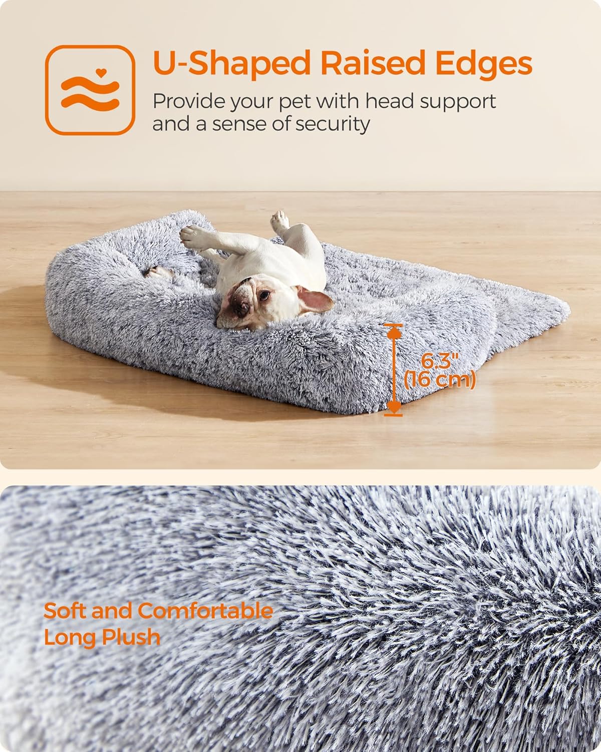 Feandrea FluffyHug Calming Dog Sofa Bed – Grey Ombré, M (80×75×16 cm) for Small & Medium Dogs