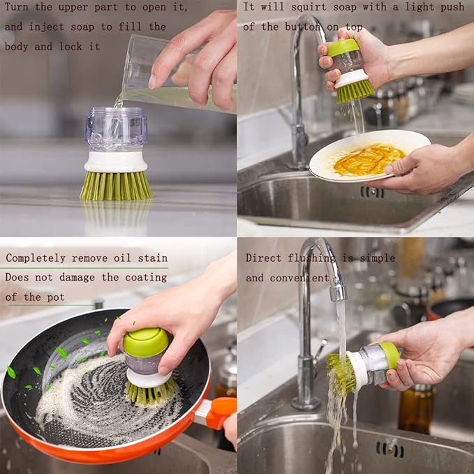 Soap Dispensing Dish Brush with Drip Holder