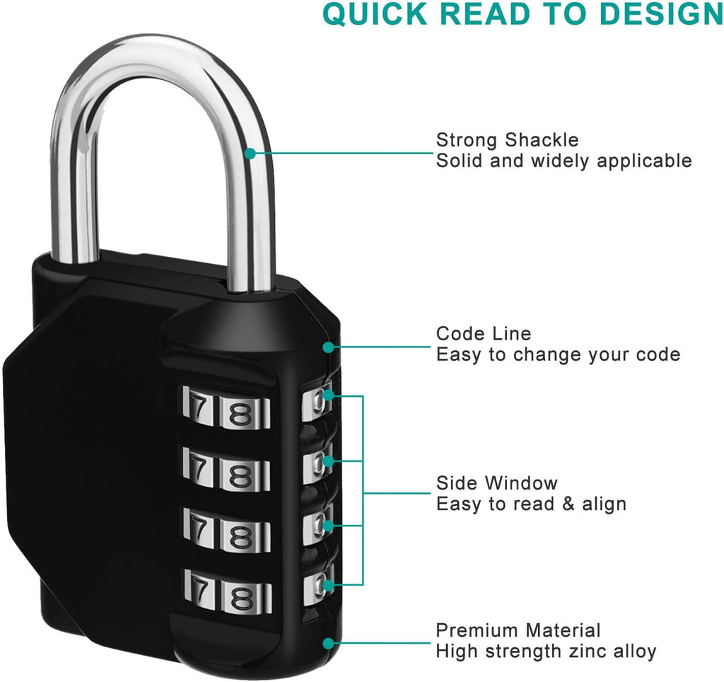 4-Digit Combination Padlock – Weatherproof Locker & Gym Lock