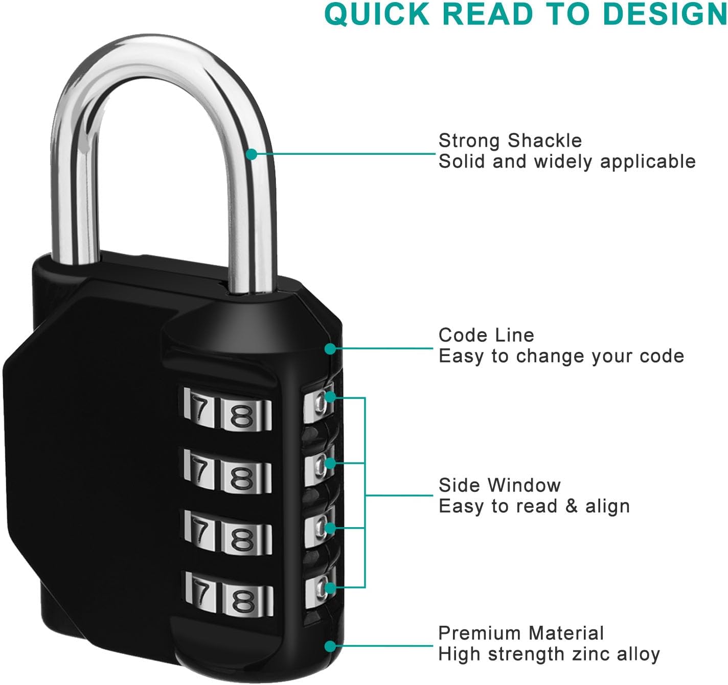 4-Digit Combination Padlock – Weatherproof Locker & Gym Lock