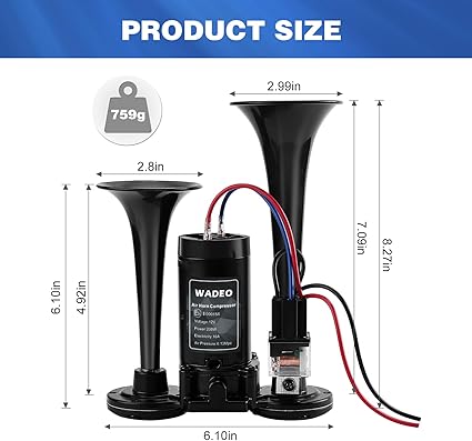 WADEO 12V Super Loud Double Air Horn
