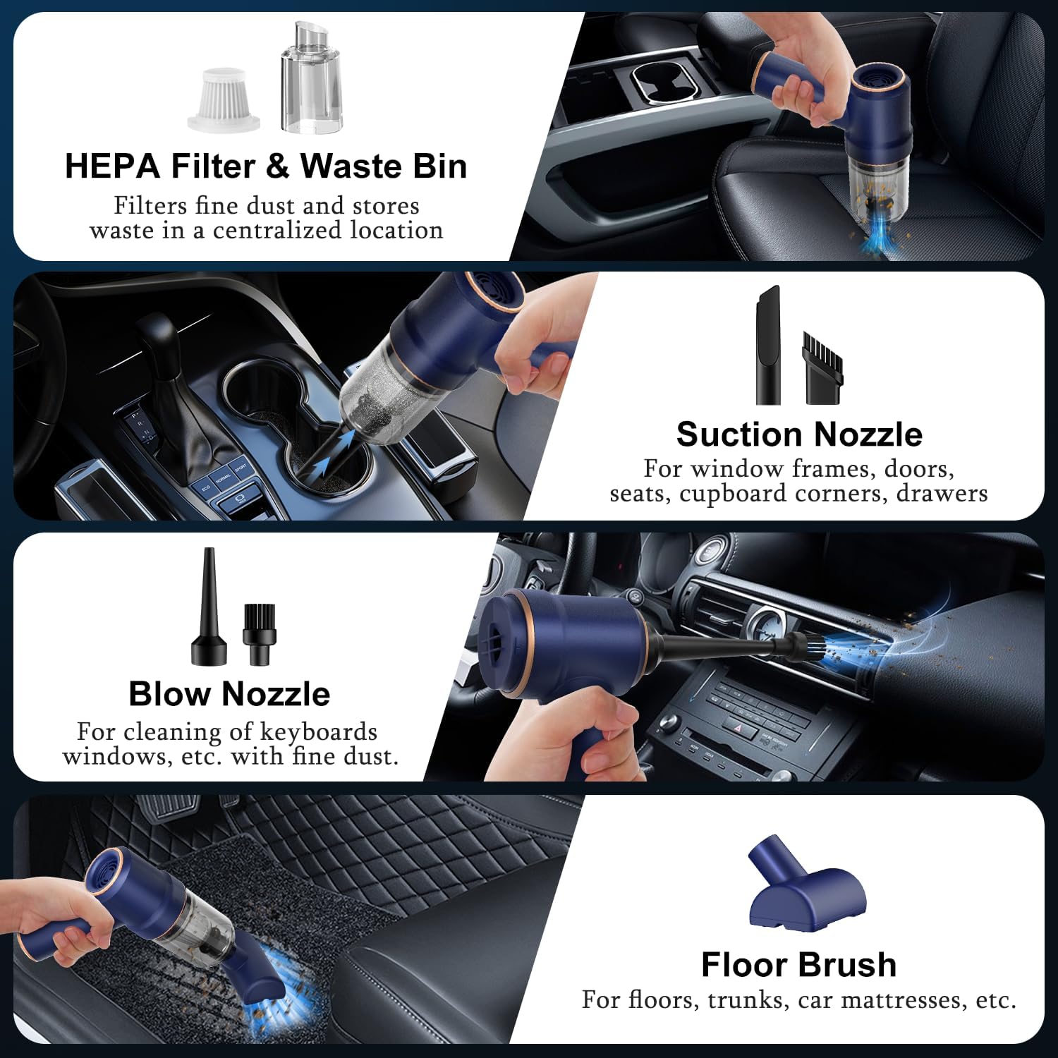 KMM 9000Pa Handheld Car Vacuum & Air Duster – High-Power LED Cleaner with Multi-Nozzles for Car, Home & Pets