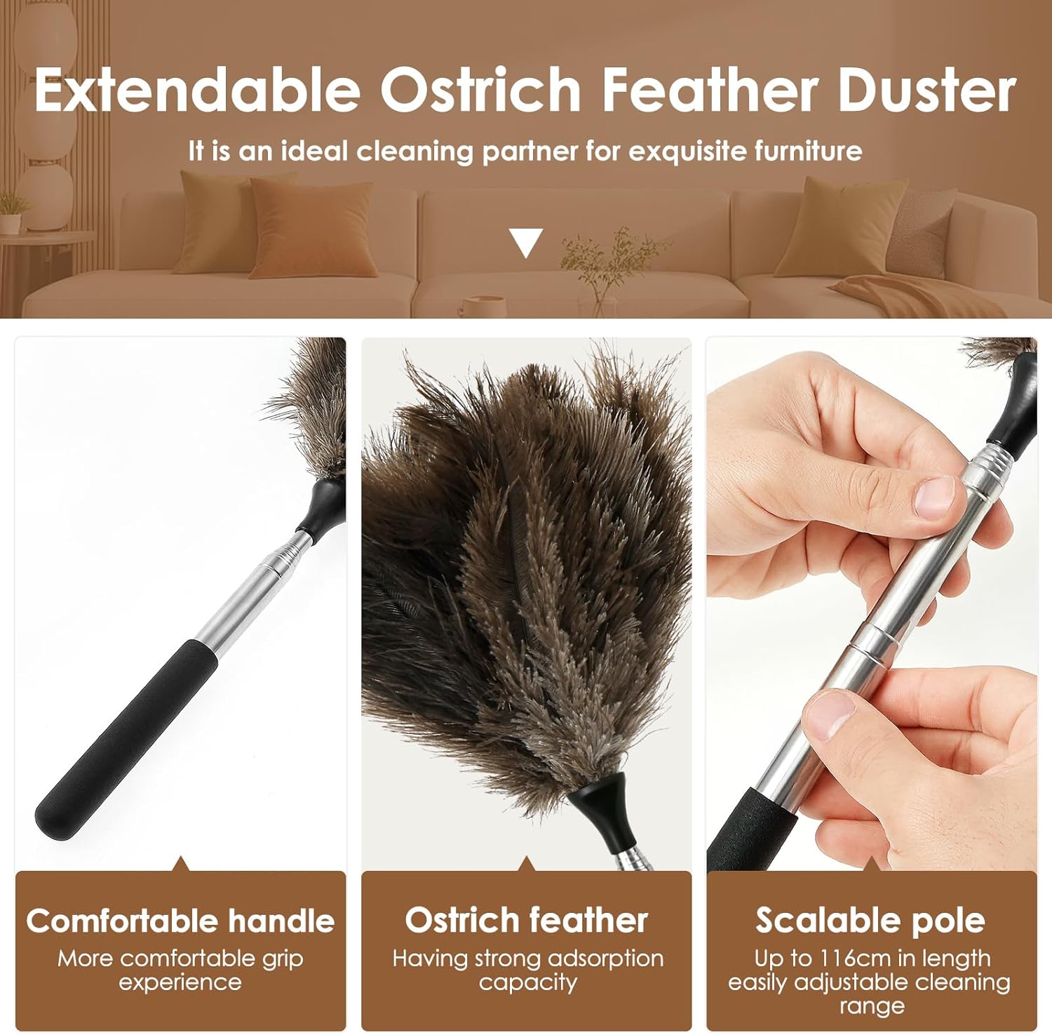 Extendable Feather Duster – Reusable Adjustable Cleaning Duster for Ceilings, Blinds, Furniture & Cars