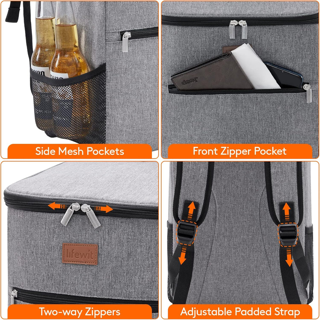 Lifewit 21L Soft Cooler Backpack – Insulated 30-Can Picnic & Camping Cooler (Grey)