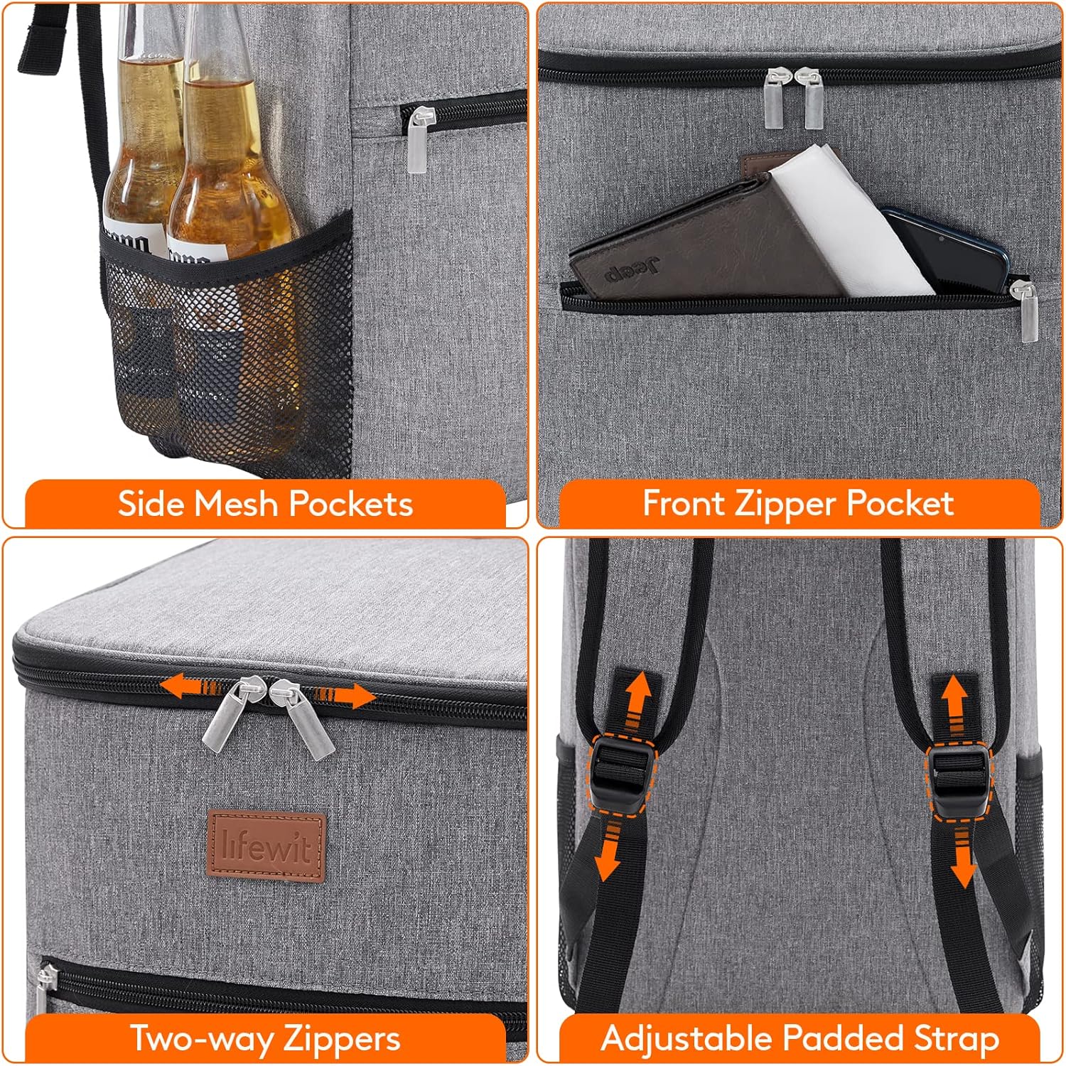 Lifewit 21L Soft Cooler Backpack – Insulated 30-Can Picnic & Camping Cooler (Grey)