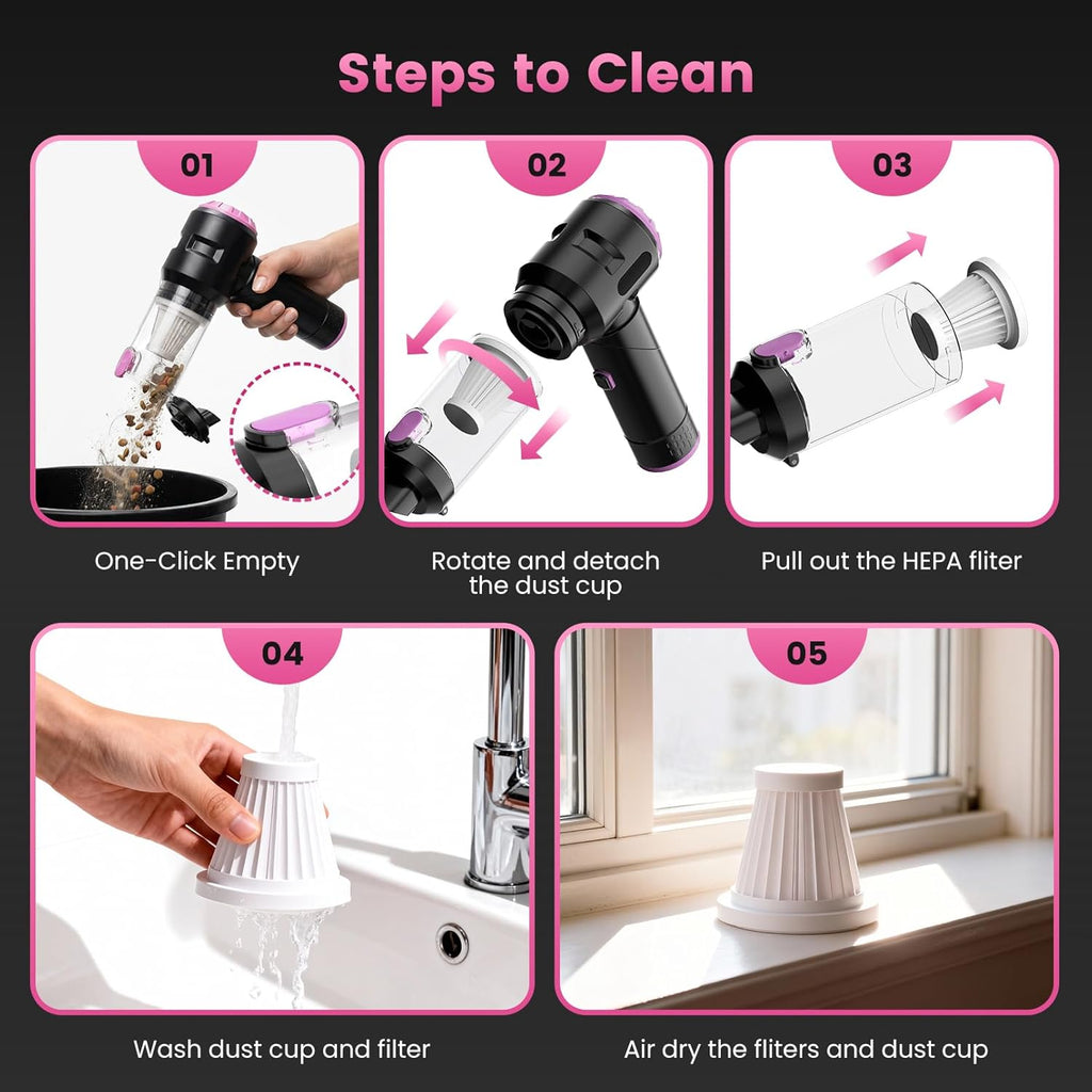 Wansimoo 25000PA Handheld Car Vacuum – Foldable Cordless Mini Cleaner with Digital Display & One-Touch Dust Removal (Purple)