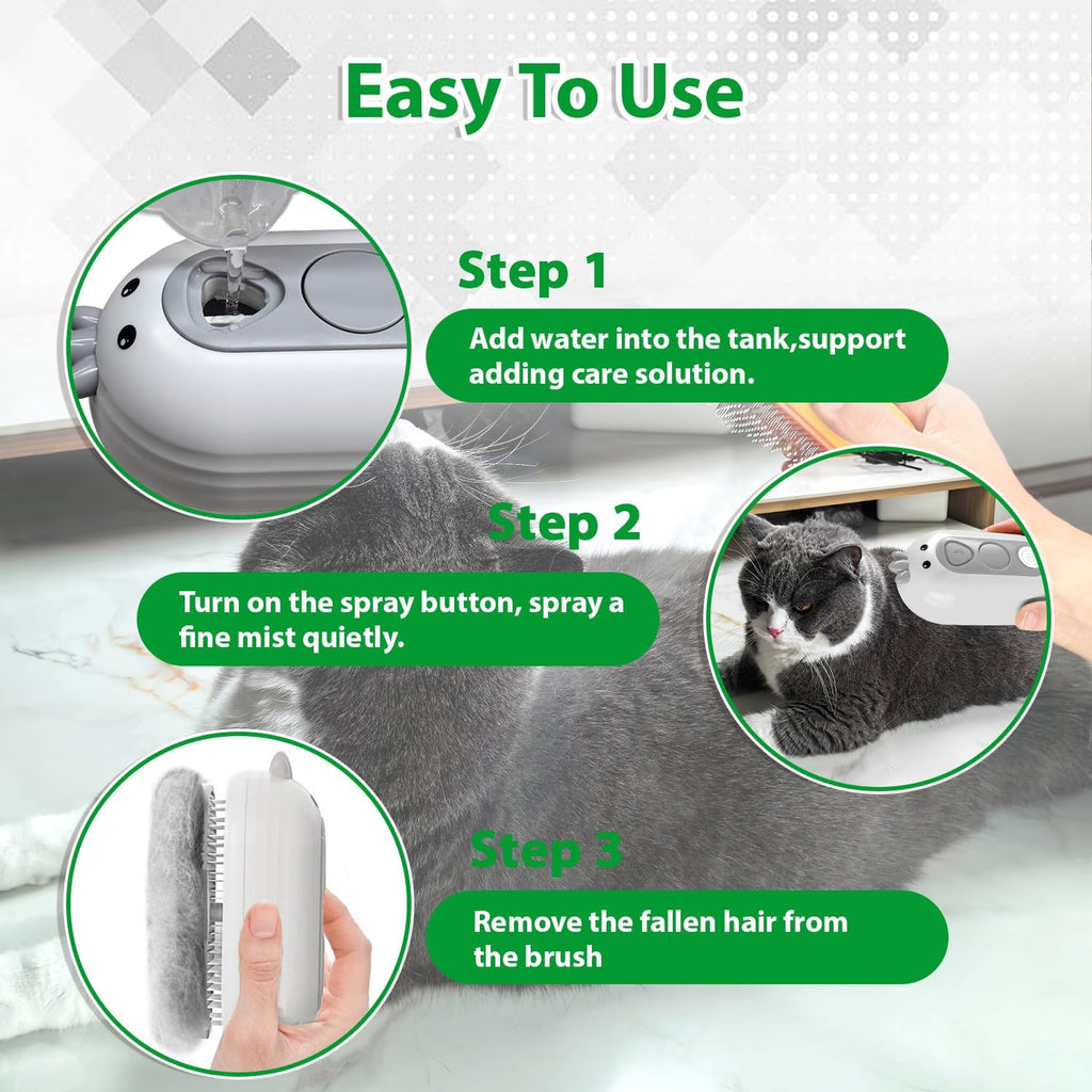 Rechargeable Cat & Pet Steam Brush – Self-Cleaning Slicker Comb for Cats, Dogs & Rabbits