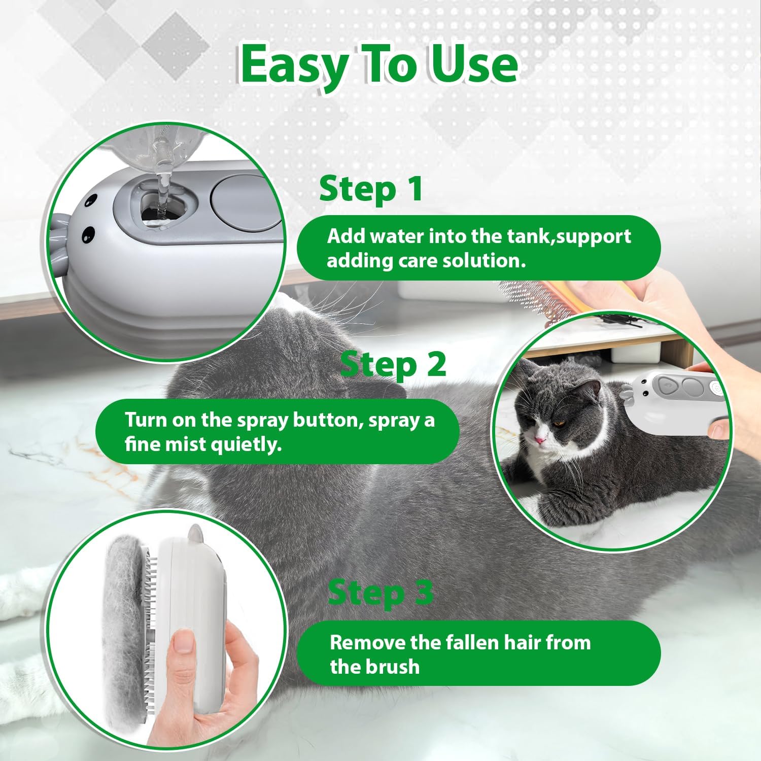 Rechargeable Cat & Pet Steam Brush – Self-Cleaning Slicker Comb for Cats, Dogs & Rabbits