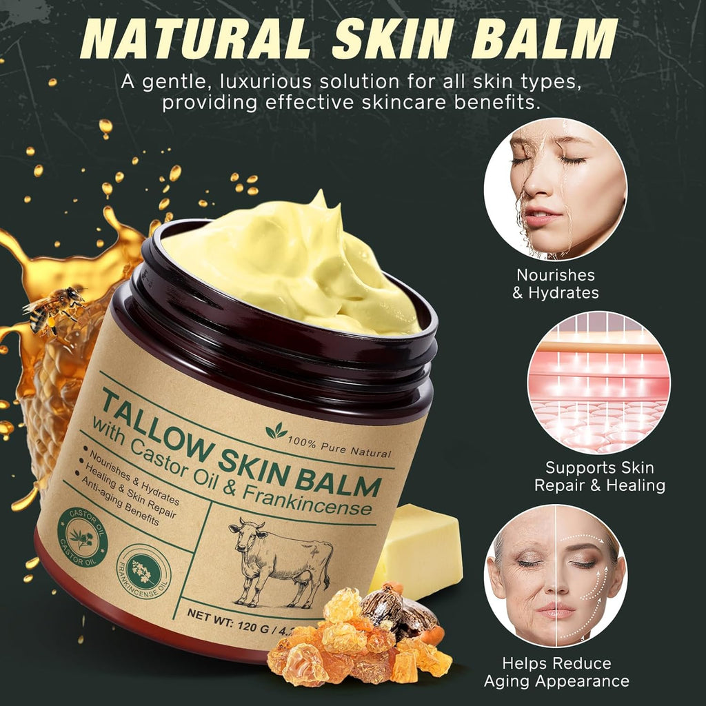Tallow Balm with Castor & Frankincense – 100% Grass-Fed Skin Moisturizer