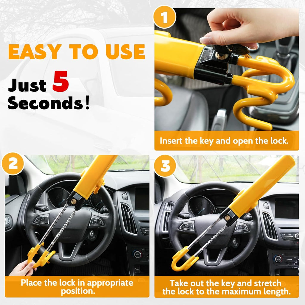 Heavy Duty Twin Bar Steering Wheel Lock – Universal Anti-Theft (3 Keys)