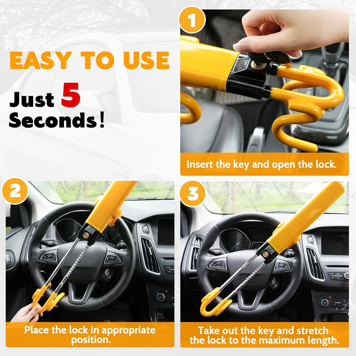 Heavy Duty Twin Bar Steering Wheel Lock – Universal Anti-Theft (3 Keys)