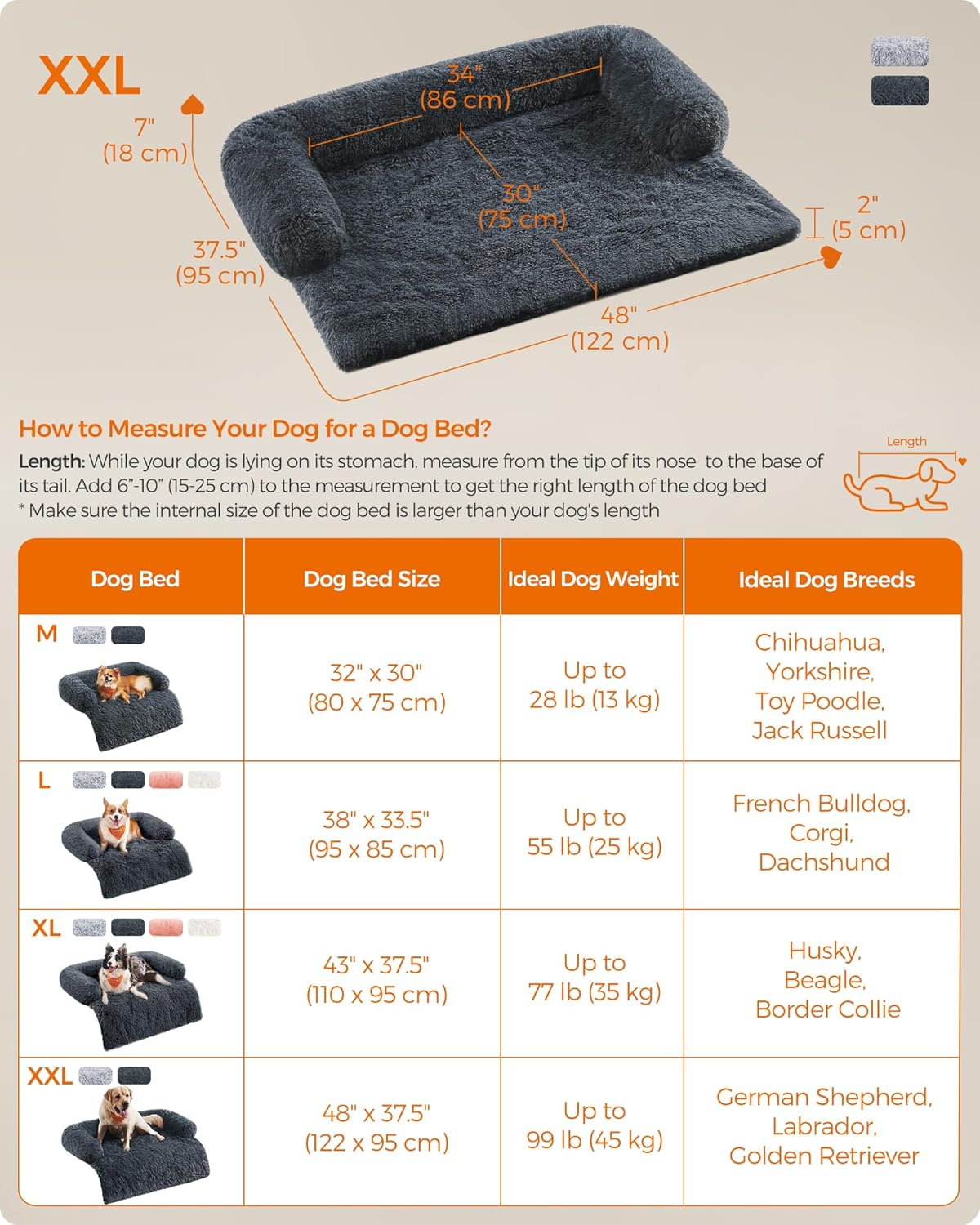 Feandrea FluffyHug XXL Calming Dog Sofa Bed – Dark Grey