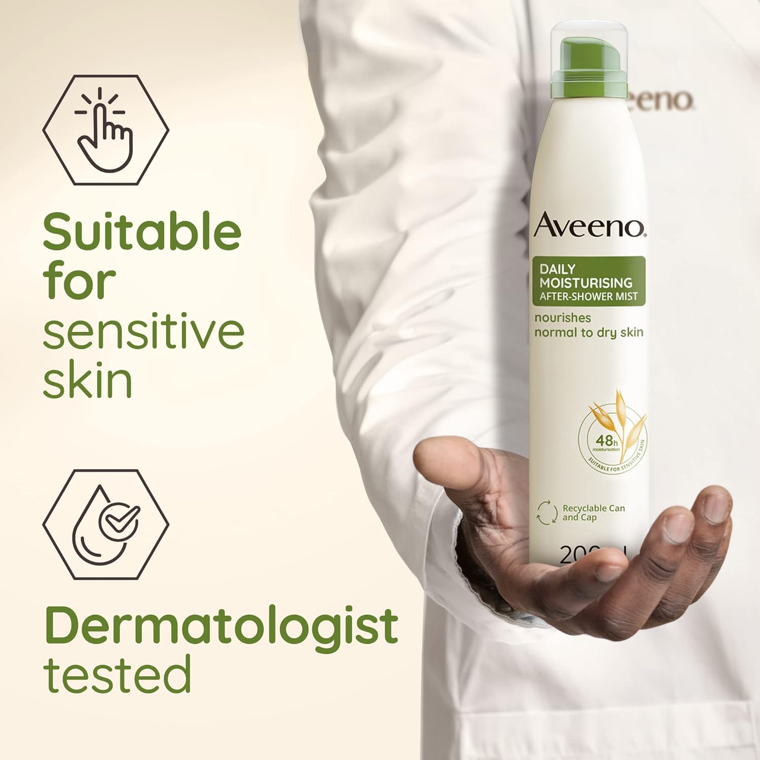 Aveeno Daily Moisturising After-Shower Mist – Oat Extract, Sensitive Skin, 48h Hydration (200ml)