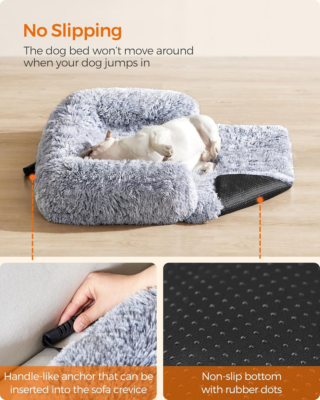 Feandrea FluffyHug Calming Dog Sofa Bed – Grey Ombré, M (80×75×16 cm) for Small & Medium Dogs
