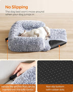 Feandrea FluffyHug Calming Dog Sofa Bed – Grey Ombré, M (80×75×16 cm) for Small & Medium Dogs