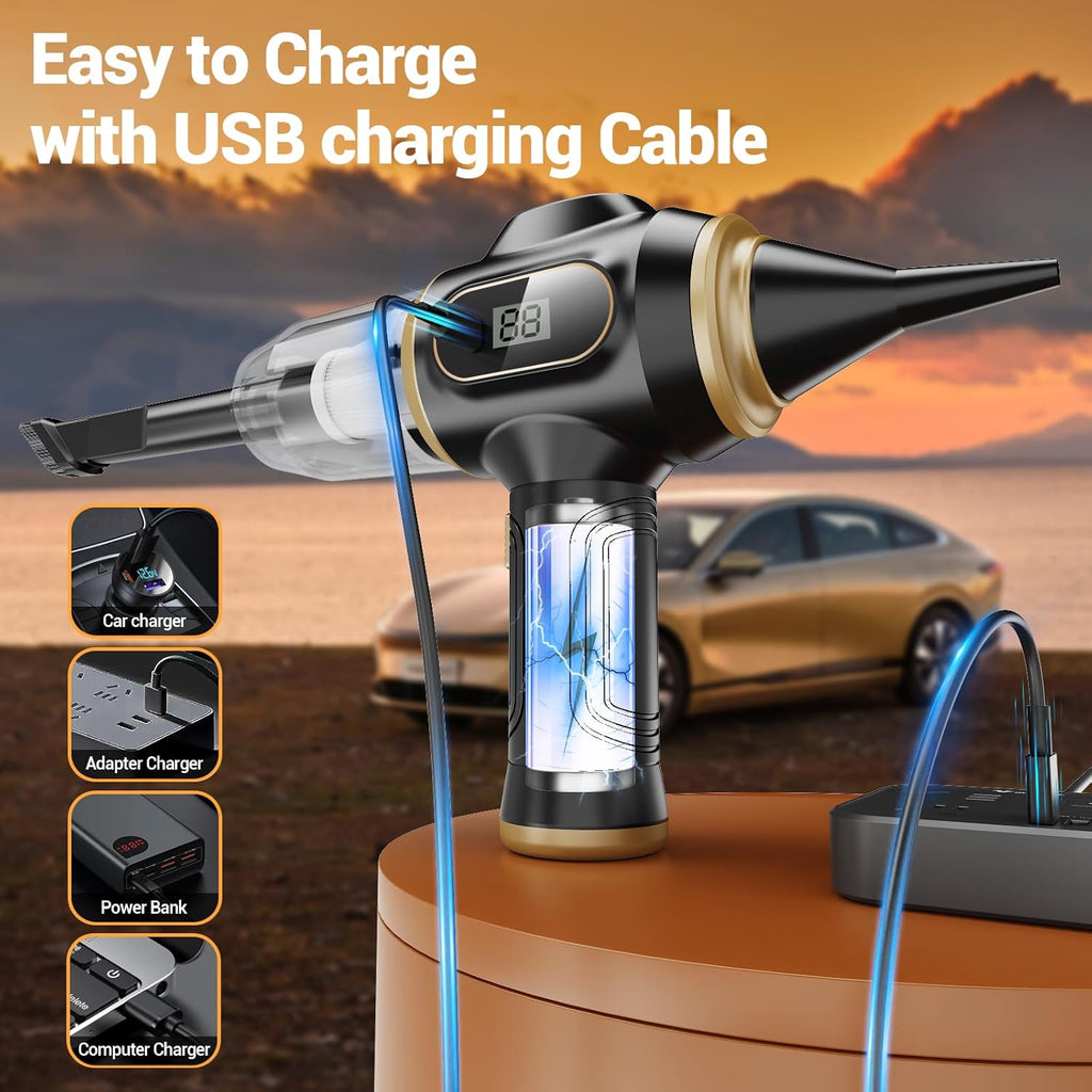 Portable Cordless Car Vacuum – Mini Handheld Cleaner with LCD & Multi-Nozzles for Car, Home & Pets