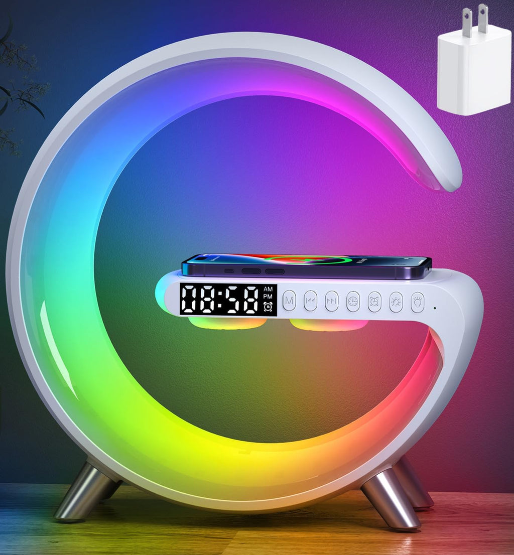 G-Shape 5-in-1 Smart LED Lamp – Wireless Charging, Bluetooth Speaker & Alarm Clock
