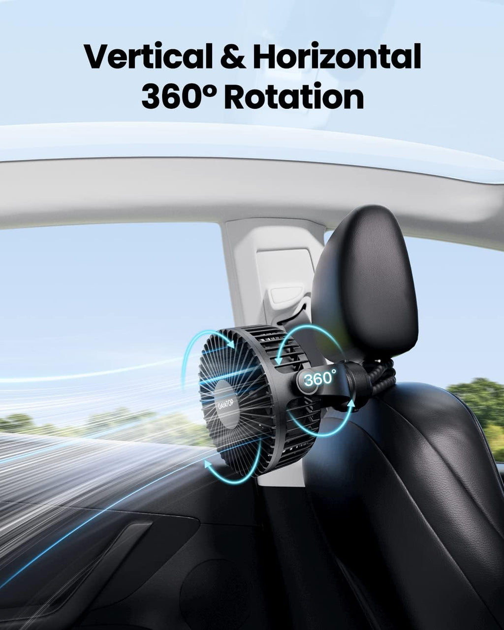 Gaiatop Mini Portable Clip Fan – Rechargeable 360° Flexible Tripod Stroller Fan (Black)