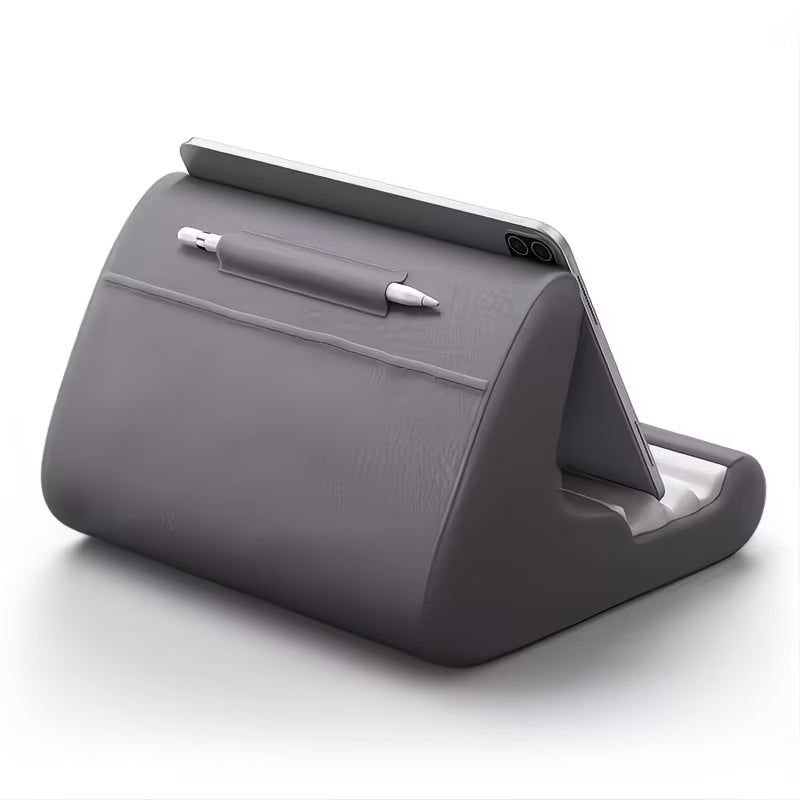 Tablet Cushion Stand – Soft Bed & Lap Holder with Pocket & Stylus Slot