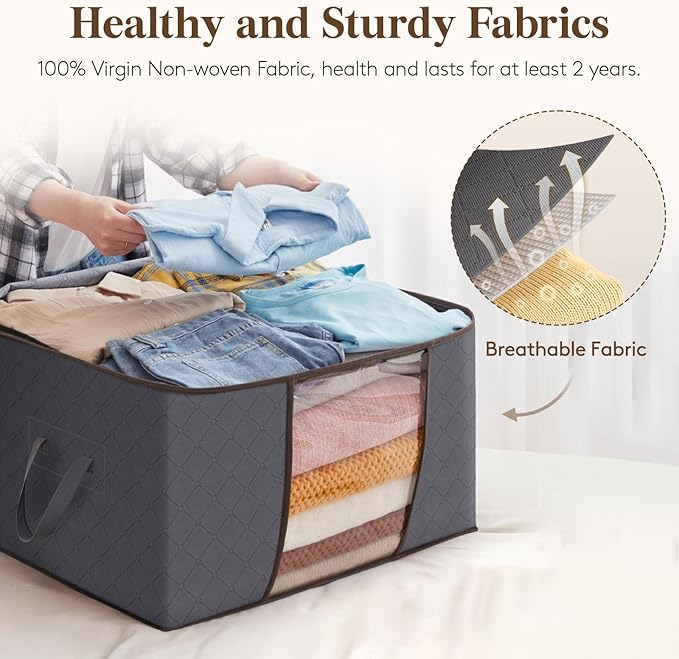 95L Large Clothes Storage Box – 3 Pack Grey