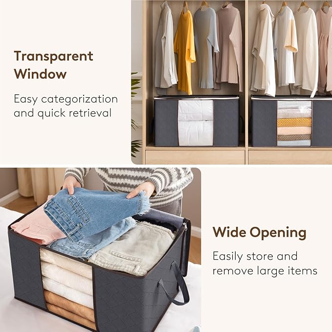95L Large Clothes Storage Box – 3 Pack Grey